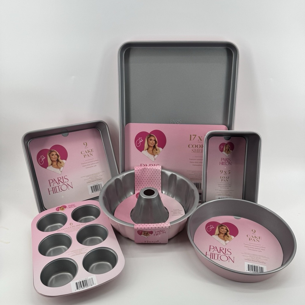PARIS HILTON "That's Hot" Baby Pink 6 Piece Bakeware Bundle Nonstick‎ Baking Set